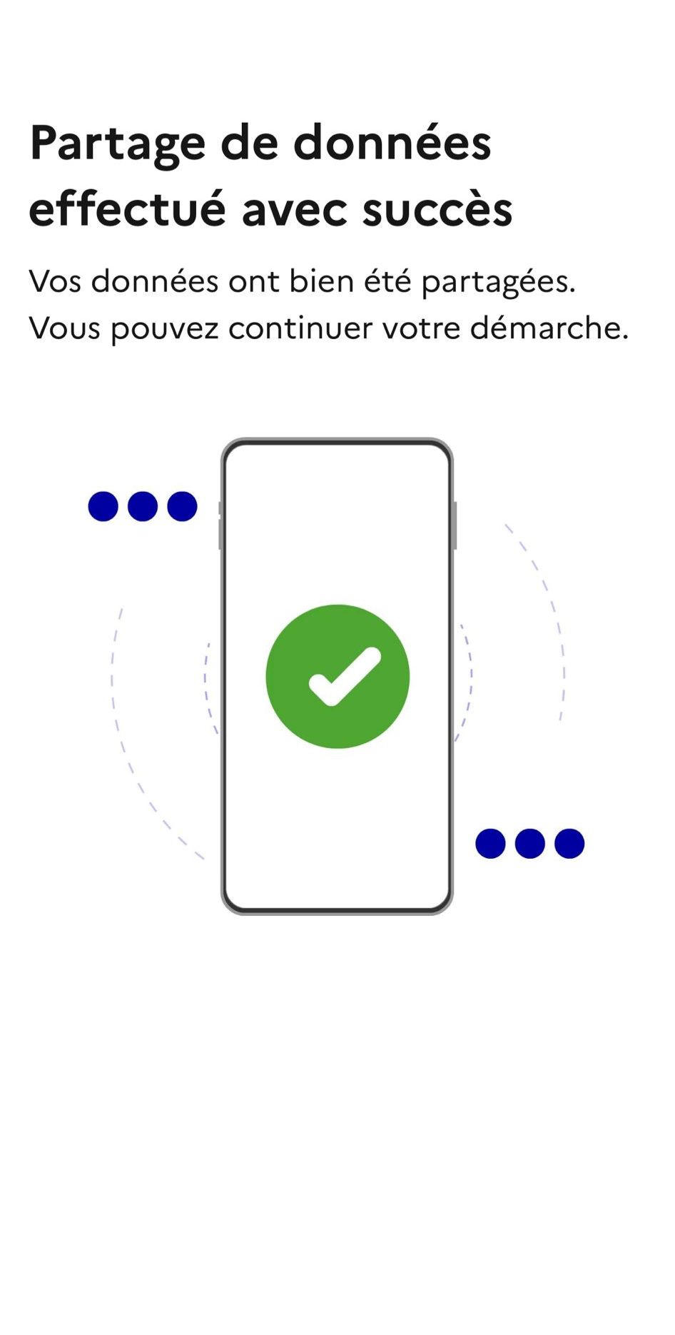 The France Identité app after the age check: data shared successfully