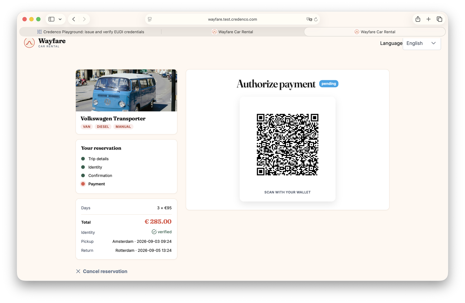 Authorising the payment with the bank-account credential